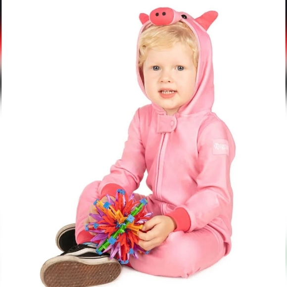 Tipsy Elves Pink 🐖 Piglet Toddler One Piece Pajamas Cosume w/Hood- 12 mos - Picture 2 of 6
